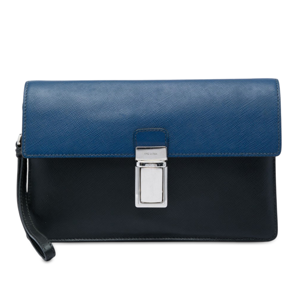 Pre-Loved Prada Bicolor Saffiano Push Lock Clutch